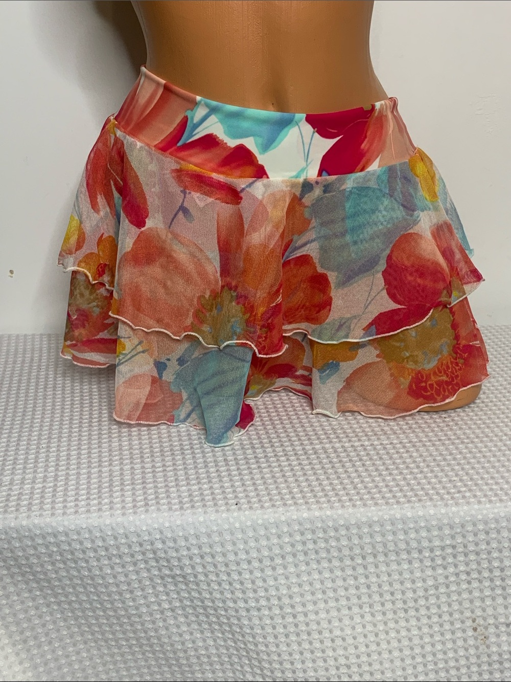 Be Creative Multicolor Artsy Floral Mesh sexy Ruffle Swim Coverup Skirt large